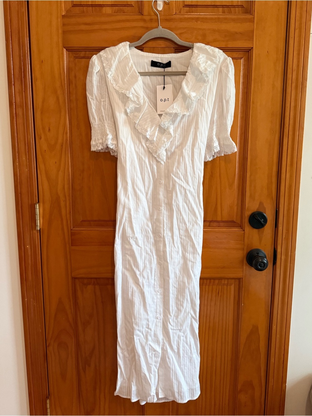 o.p.t. Vida Cotton Dress Tie Waist Bohemian Lace White Size Large NEW - Picture 2 of 13